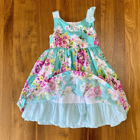 ORIGAMI Wrap Neck Dress Girls 3T 3 Teal Floral Tie Back Toddler Girl Summer - Picture 6 of 8